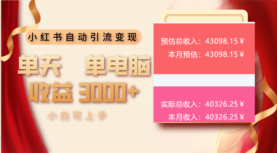 小红书自动引流变现 单天单电脑收益3000+  小白可上手万项网-开启副业新思路 – 全网首发_高质量创业项目输出万项网