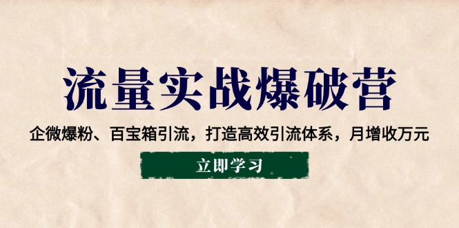 流量实战爆破营：企微爆粉、百宝箱引流，打造高效引流体系，月增收万元万项网-开启副业新思路 – 全网首发_高质量创业项目输出万项网