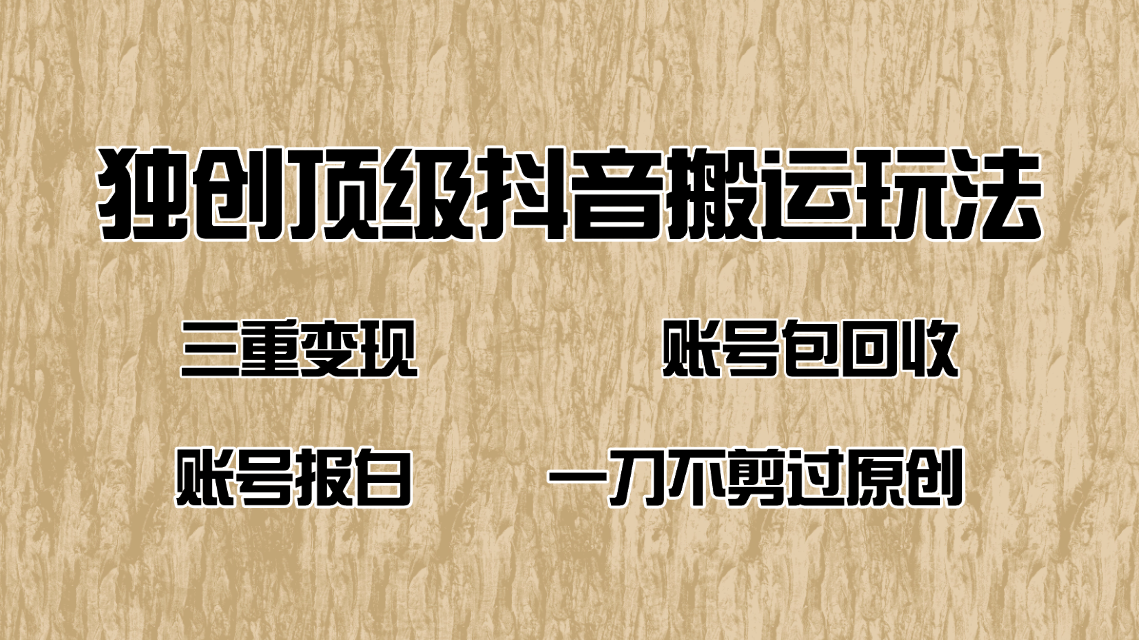 抖音短剧纯搬运玩法，三重变现，账号包回收，账号报白一刀不剪过原创万项网-开启副业新思路 – 全网首发_高质量创业项目输出万项网