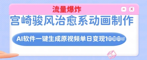 宫崎骏风治愈系动画制作，AI软件一键生成原创视频流量爆炸，单日变现多张，详细实操流程万项网-开启副业新思路 – 全网首发_高质量创业项目输出万项网