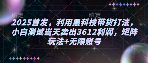 2025首发，利用黑科技带货打法，小白测试当天卖出3612利润，矩阵玩法+无限账号【揭秘】万项网-开启副业新思路 – 全网首发_高质量创业项目输出万项网